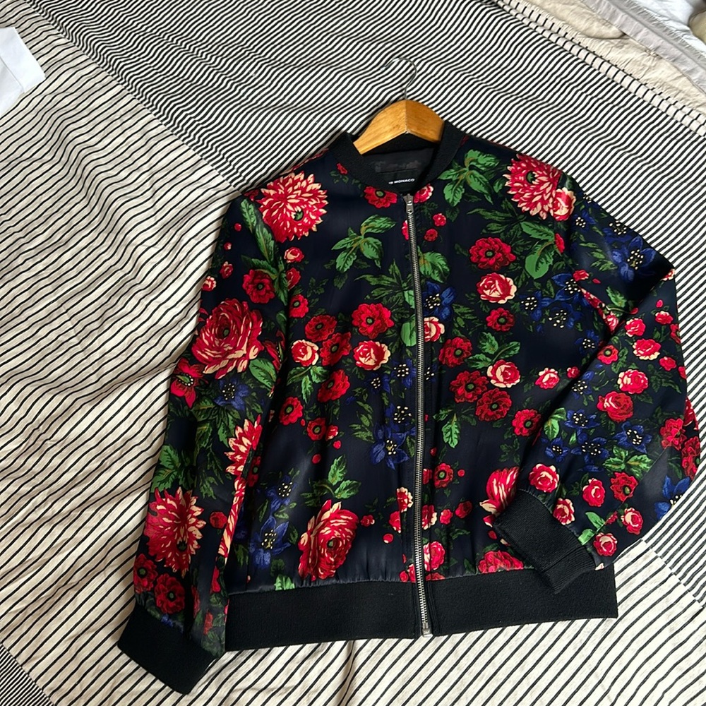 Satin Club Monaco floral print bomber jacket